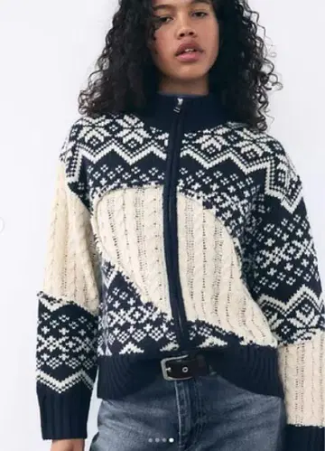 ZARA 대비 니트 풀 집업 노르딕 L