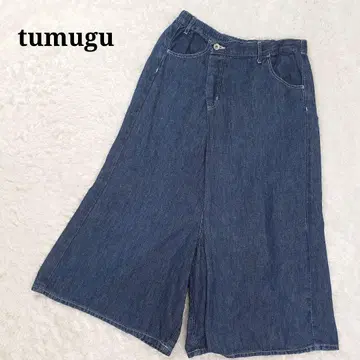 tumugu 린넨 린넨 데님 변형 랩 엘르 와이드 팬츠