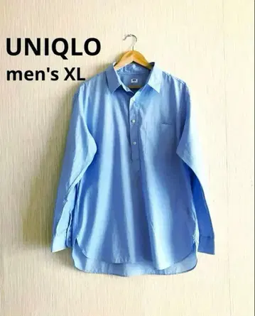 컨디션 최상 UNIQLO 하프 버튼 셔츠 긴팔 파랑 남성용 XL