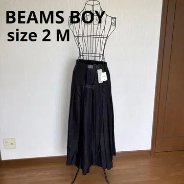 BEAMS BOY 린넨 혼방 랩 플리츠 스커트 블랙 M 택 포함 새상품