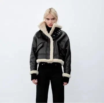 ZARA 가죽 숏 무스탕 코트 블랙