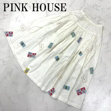 LA8399 핑크하우스 롱 스커트 화이트 코튼 100% S 사이즈