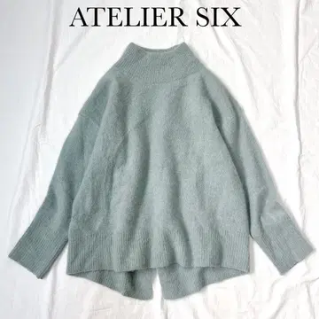 라쿤 100% ATELIER SIX 니트 하이넥 블루 그레이