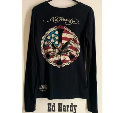 Ed Hardy 에드 하디 y2k 긴팔 V넥 블랙 T셔츠 XS