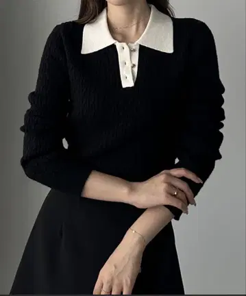 [ louere ] 골드 버튼 케이블 니트 폴로