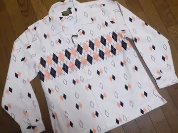 새상품 XXL 화이트 로카빌리 긴팔 셔츠 아가일 다이아 무늬 로큰롤