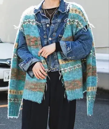 [새상품급] PERVERZE 퍼버즈 니트 2WAY 가디건 블루 계열