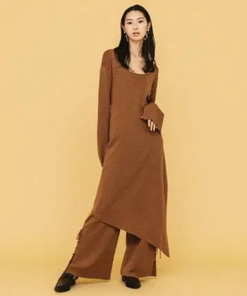 Uhr 우아 백 오픈 니트 원피스 와이드 팬츠 셋업