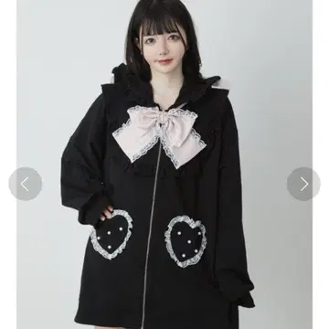 앙크루즈 고양이 귀 BIG 후드티 블랙 & 핑크