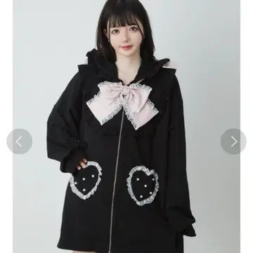 앙크루즈 고양이 귀 BIG 후드티 블랙 & 핑크