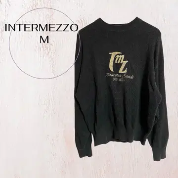 INTERMEZZO 로고 자수 코듀로이풍 니트 블랙 남성용 M