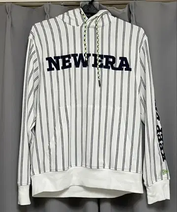 [ 새상품급 ] NEW ERA 스트라이프 후드티 후디 화이트 x 네이비