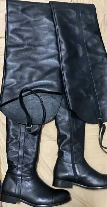 ( 전체 길이 150cm 초과 ) 천연 가죽 싸이하이 부츠