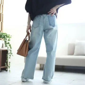 빅 사이즈 빈티지 가공 와이드 데님 청바지 라이트 블루 3L