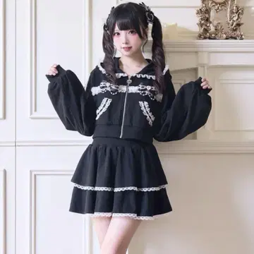 노겐키 레이스 저지 셋업 후드티 스커트