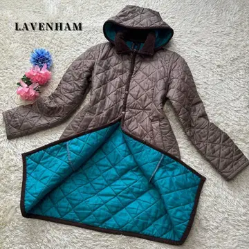 레어 컬러 라벤햄 브란트 퀼팅 코트 후드 부착 브라운