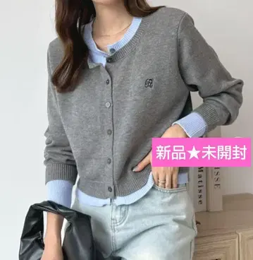 새상품 그레이&블루 레이어드 스타일 배색 가디건