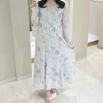 evelyn 오리지널 꽃무늬 OP 롱 원피스 아이스 그레이