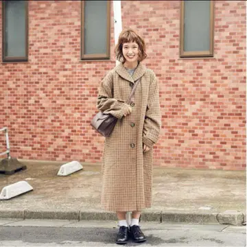 [ 새상품급 ] ehka sopo 체크 무늬 롱 코트 레트로