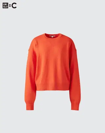UNIQLO : C 스무스 코튼 크루넥 스웨터 오렌지