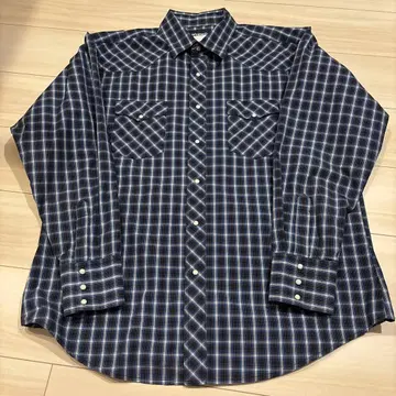 90s Wrangler 네온 체크 무늬 웨스턴 셔츠
