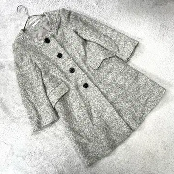 새상품급 [살룬] (F) A라인 코트 노카라 그레이 비쥬 부착 깔끔한