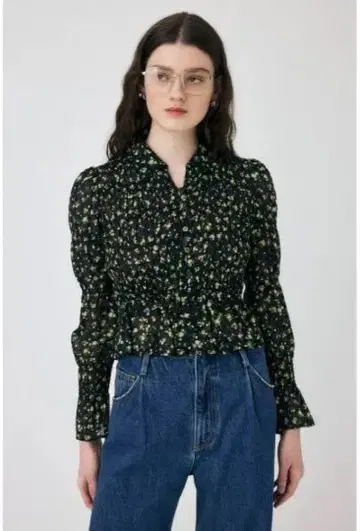[ MOUSSY ] 미니 꽃무늬 프릴 긴팔 셔츠