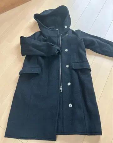 르쉘 블루 후드 롱 코트 38 블랙