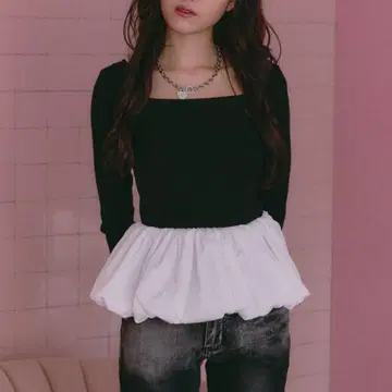 blondey 백 오픈 리본 벌룬 페플럼