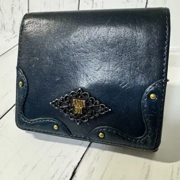 ANNA SUI 접이식 지갑 네이비 가죽