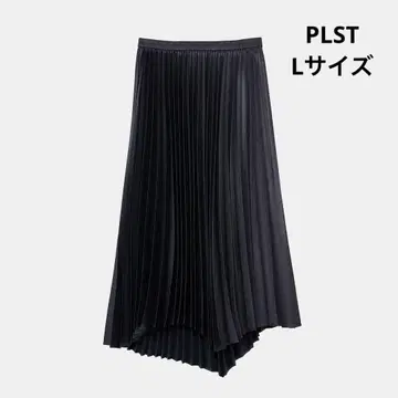 [새상품급] PLST 새틴 불규칙 헴 플리츠 스커트