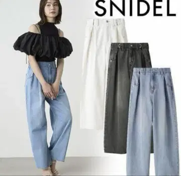 새상품급 SNIDEL 턱 와이드 데님 팬츠 스나이델 사이즈 0 블루