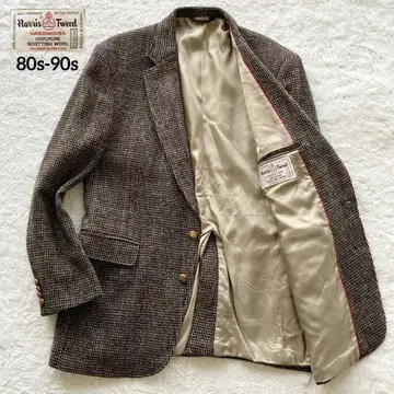 80s 90s 해리스 트위드 빅 사이즈 싸개 체크 직조 무늬 자켓
