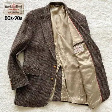 80s 90s 해리스 트위드 빅 사이즈 싸개 체크 직조 무늬 자켓