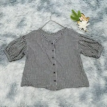 RETRO GIRL 레트로걸 (M) 깅엄 체크 반팔 티셔츠