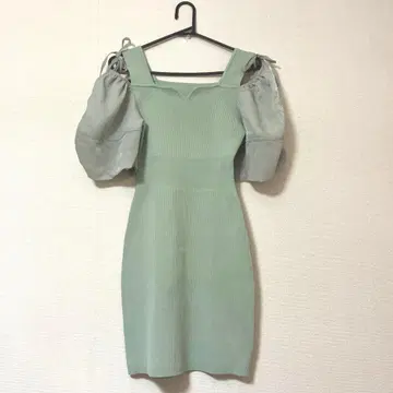 Rienda 2WAY 볼륨 슬리브 타이트 Knit 미니 OP GRN