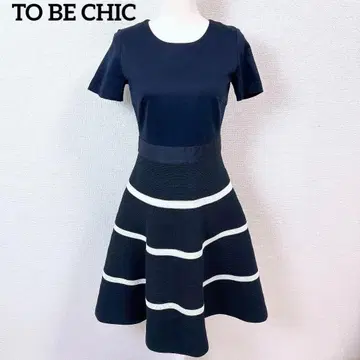 [새상품급] TO BE CHIC 니트 절개 A라인 플레어 원피스 네이비