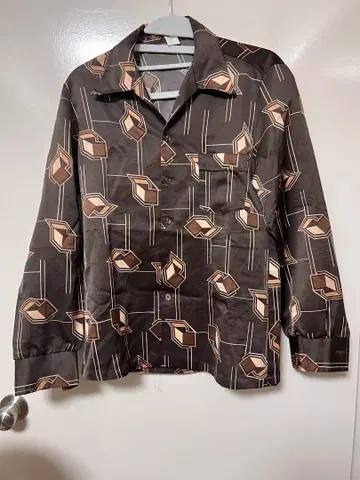 70s 빈티지 폴리셔츠 빅 옷깃 해금 긴팔 셔츠 M
