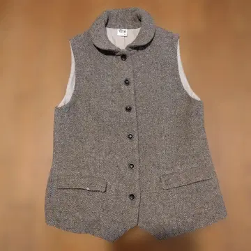 군겐도 네네 브라운 울 혼방 트위드 베스트 새상품급