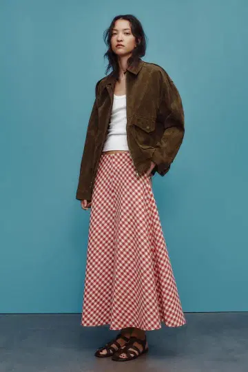 ZARA 깅엄 체크 패턴 롱 스커트 택 포함 미사용 새상품