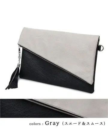 PU 가죽 x 스웨이드 소재 절개 접이식 클러치백