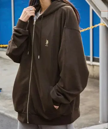 U.S. POLO ASSN 풀 집업 후드티 L 브라운