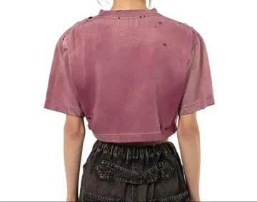 데미지 가공 크롭 T셔츠 핑크