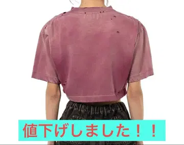 데미지 가공 크롭 T셔츠 핑크