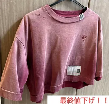 데미지 가공 크롭 T셔츠 핑크