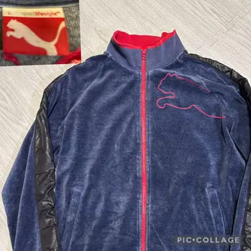 Puma 푸마 벨로아 풀 집업 트랙 자켓 L 네이비/레드