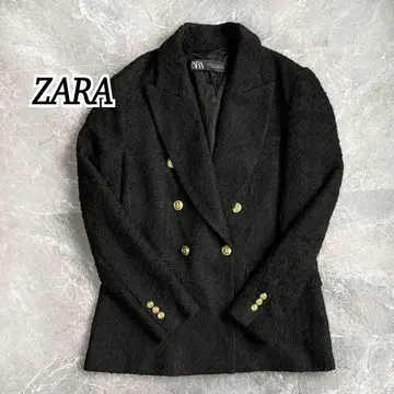 ZARA 트위드 테일러드 자켓 더블 블레이저 블랙 골드 버튼