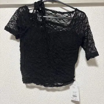 EMODA 레이스 스킨핏 탑 블랙