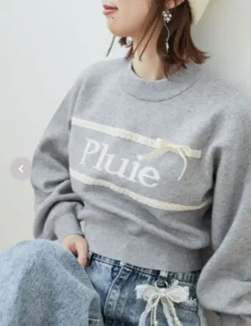 주말 세일 MAJESTIC LEGON 레이스 리본 로고 니트 그레이