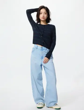 유니클로 배기 커브 청바지 62 블루 숏 기장 27
